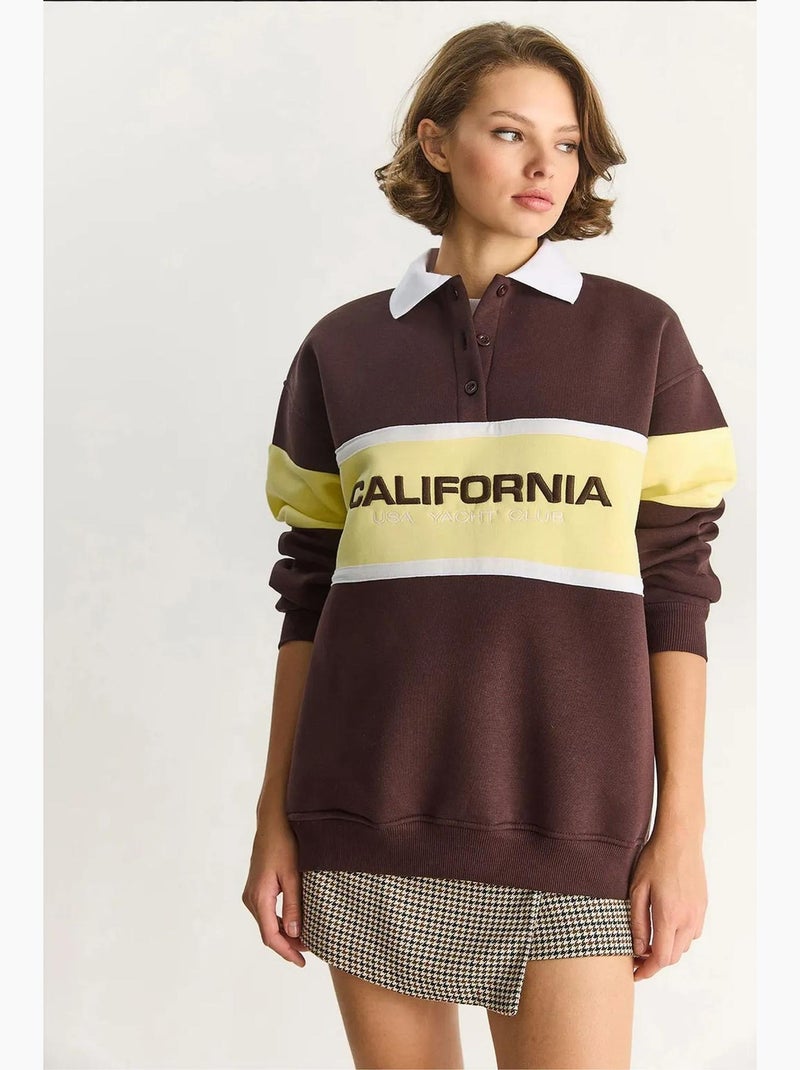 Sudadera de cuello polo con estampado extragrande lucci Marrón chocolate - Kiabi