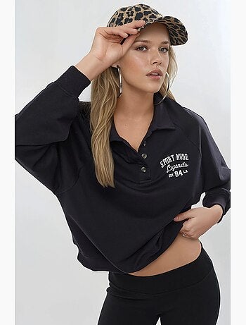 Sudadera de cuello polo, manga larga y corte holgado busem