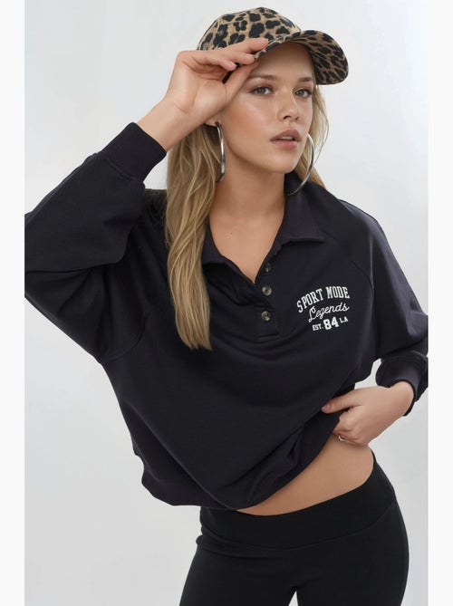 Sudadera de cuello polo, manga larga y corte holgado busem - Kiabi Sudadera de cuello polo, manga larga y corte holgado busem - Kiabi