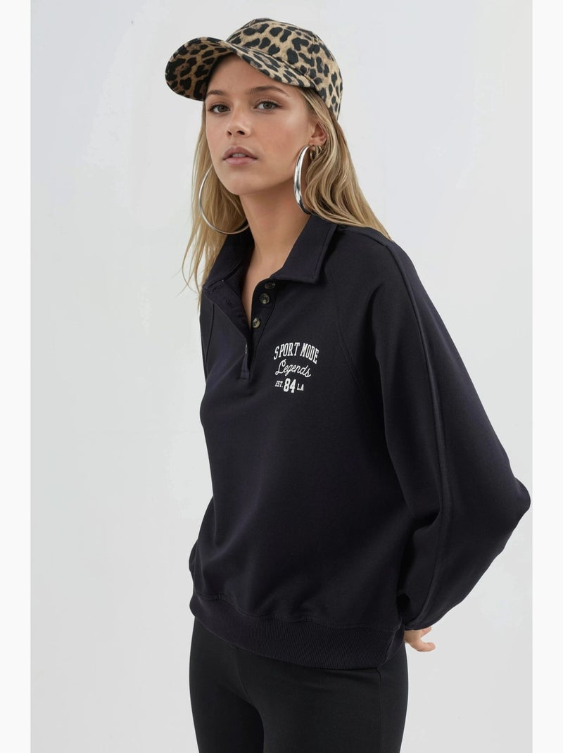 Sudadera de cuello polo, manga larga y corte holgado busem Azul marino - Kiabi