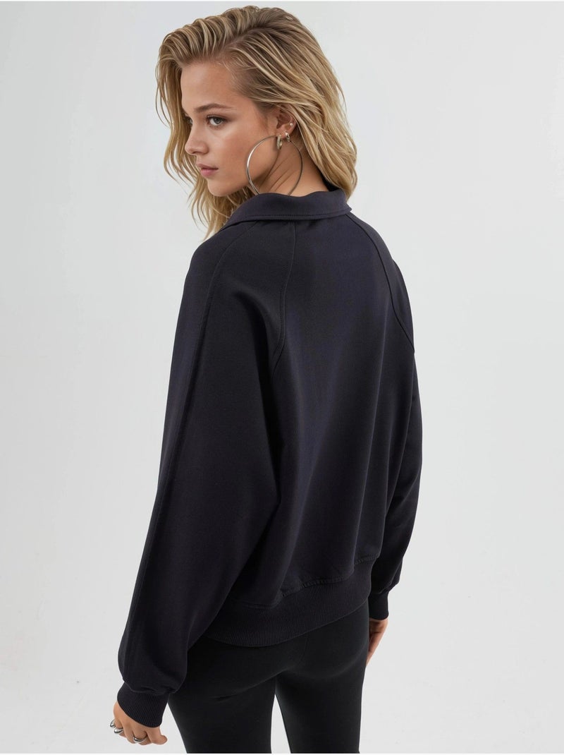 Sudadera de cuello polo, manga larga y corte holgado busem Azul marino - Kiabi