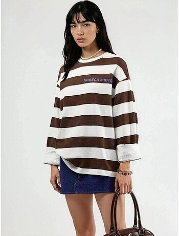 Sudadera de cuello redondo a rayas extragrande de busem