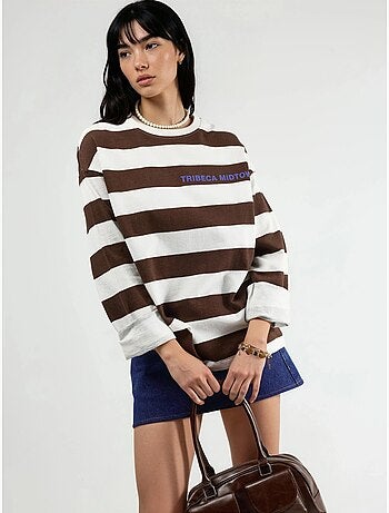 Sudadera de cuello redondo a rayas extragrande de busem