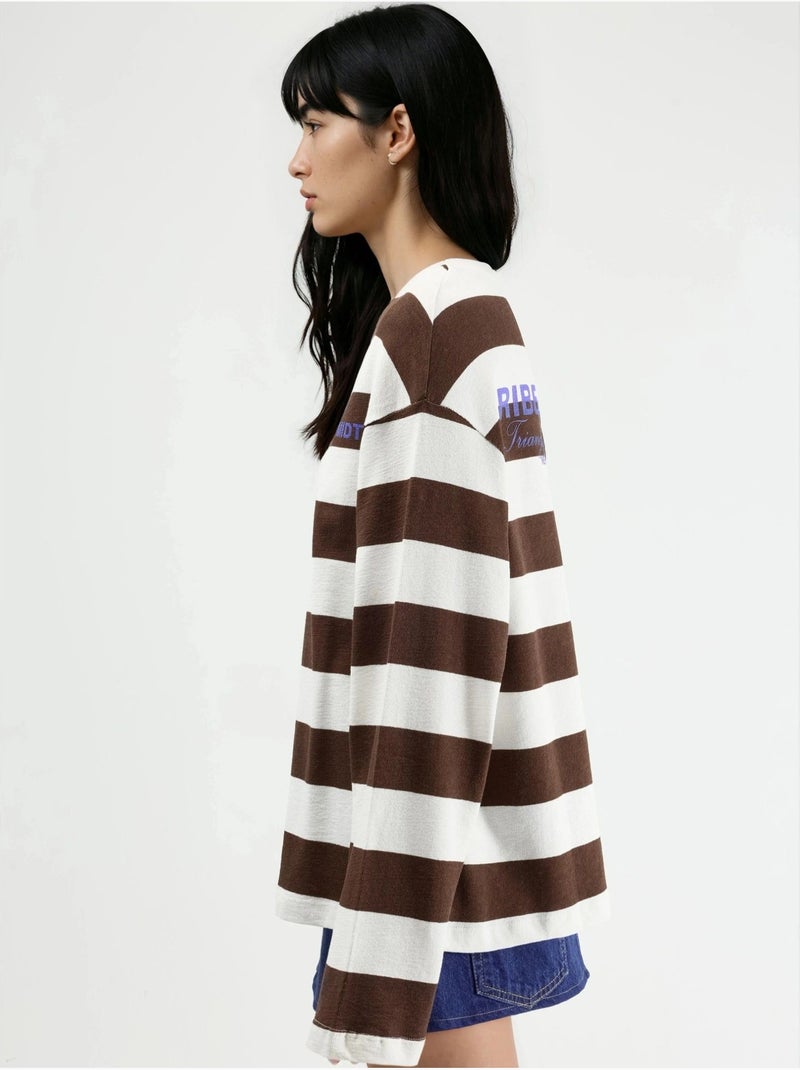 Sudadera de cuello redondo a rayas extragrande de busem Marrón claro - Kiabi