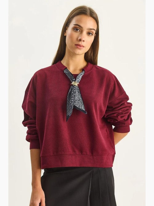 Sudadera de cuello redondo acanalada con detalle de accesorio tipo pañuelo lucci - Kiabi Sudadera de cuello redondo acanalada con detalle de accesorio tipo pañuelo lucci - Kiabi