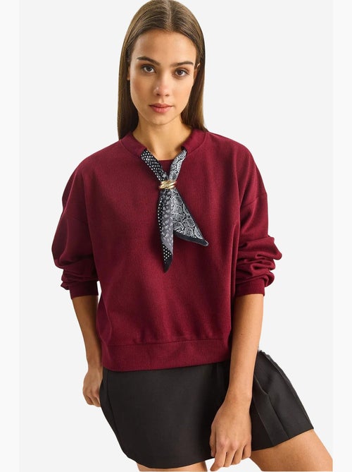 Sudadera de cuello redondo acanalada con detalle de accesorio tipo pañuelo lucci - Kiabi Sudadera de cuello redondo acanalada con detalle de accesorio tipo pañuelo lucci - Kiabi