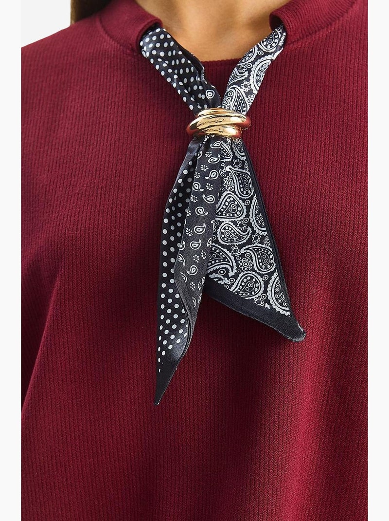 Sudadera de cuello redondo acanalada con detalle de accesorio tipo pañuelo lucci Rojo burdeos - Kiabi