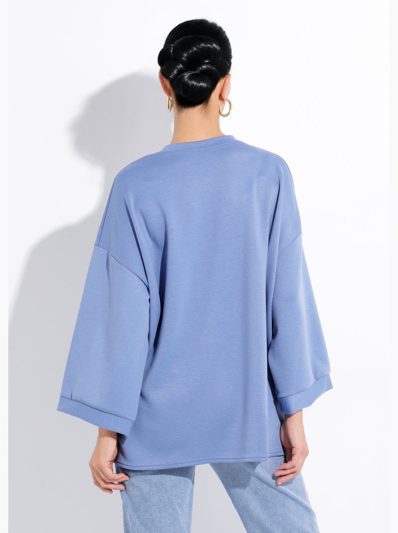 Sudadera de cuello redondo ancho, mangas 3/4 - AFIBEL Azul vaquero - Kiabi