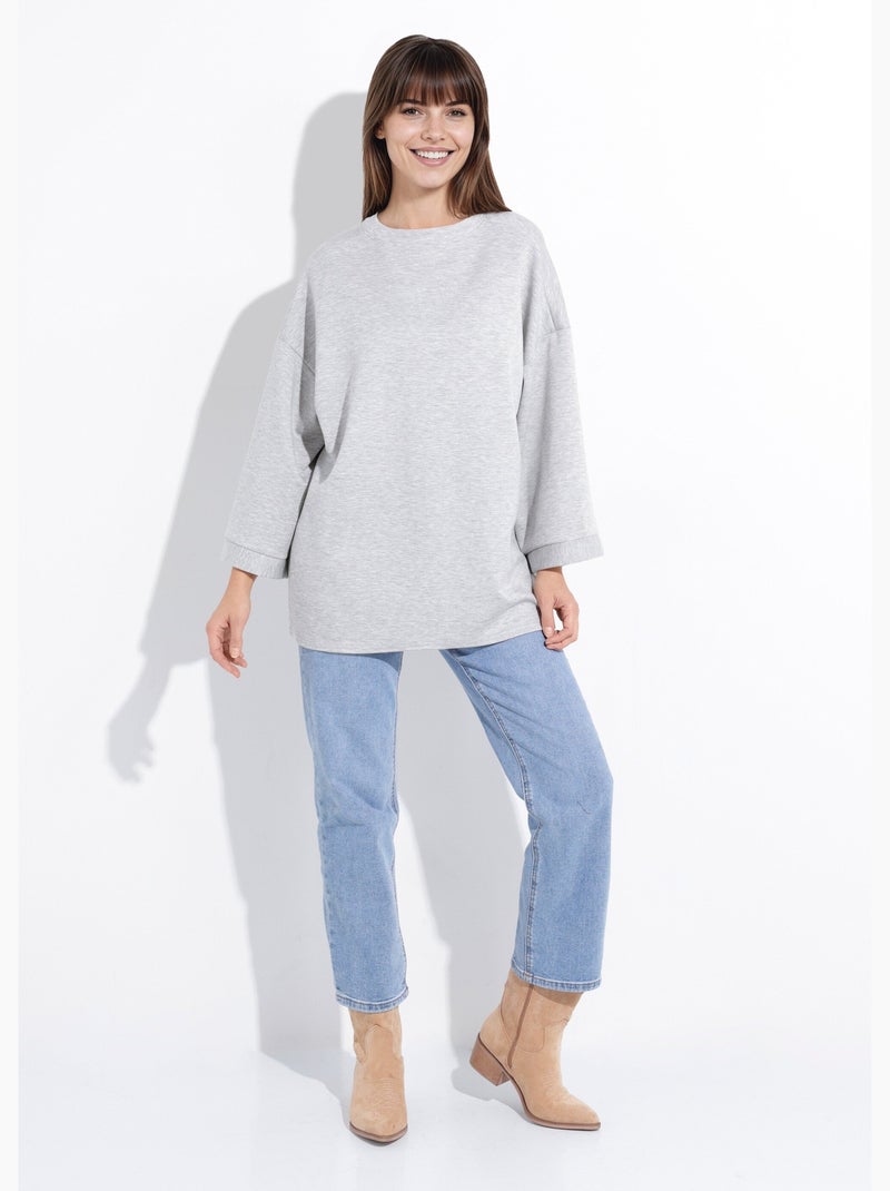 Sudadera de cuello redondo ancho, mangas 3/4 - AFIBEL Gris jaspeado - Kiabi