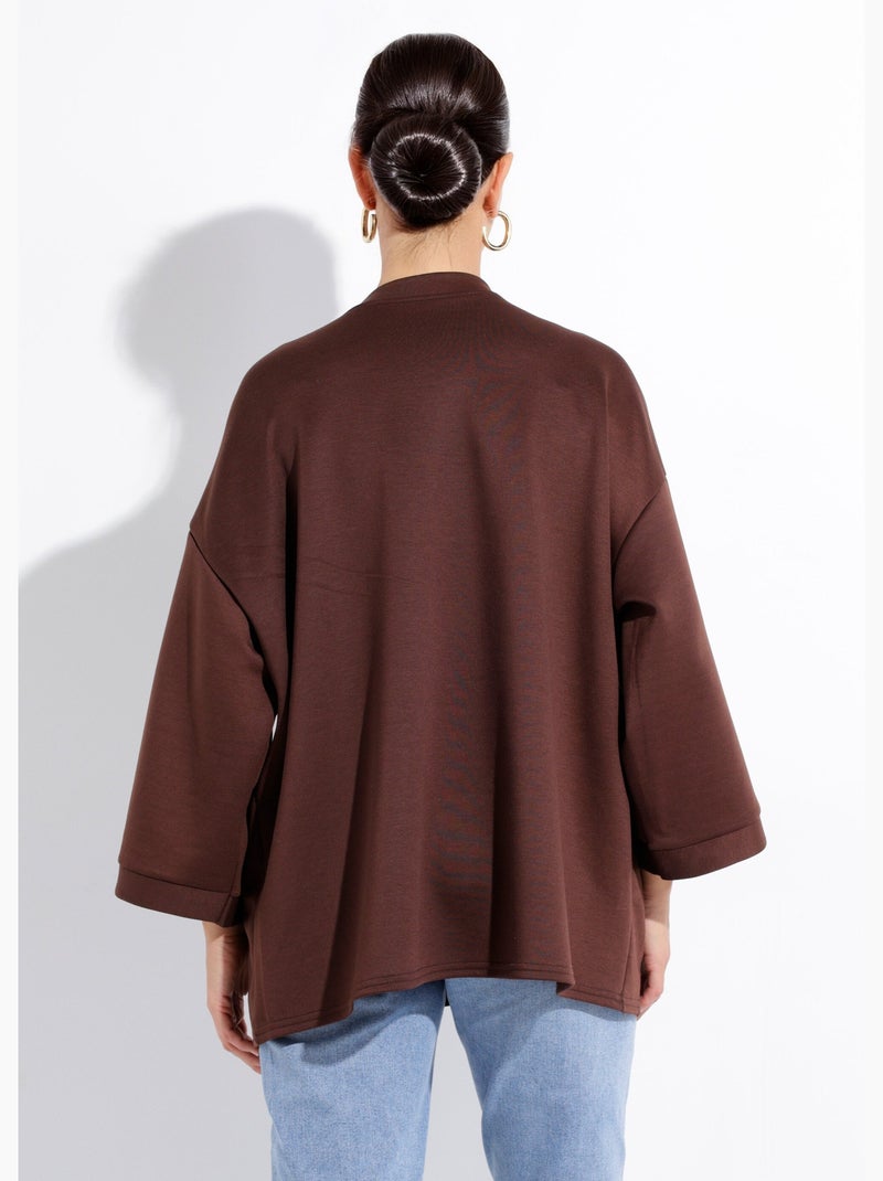Sudadera de cuello redondo ancho, mangas 3/4 - AFIBEL Marrón chocolate - Kiabi