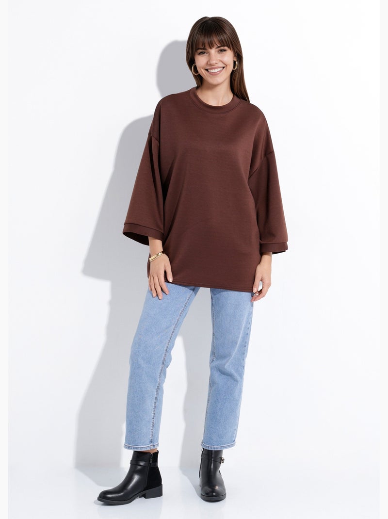 Sudadera de cuello redondo ancho, mangas 3/4 - AFIBEL Marrón chocolate - Kiabi