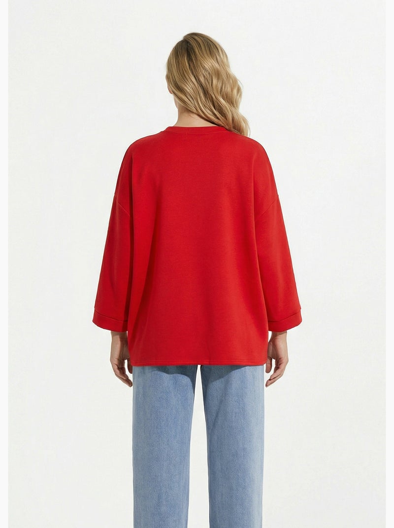 Sudadera de cuello redondo ancho, mangas 3/4 - AFIBEL Rojo - Kiabi