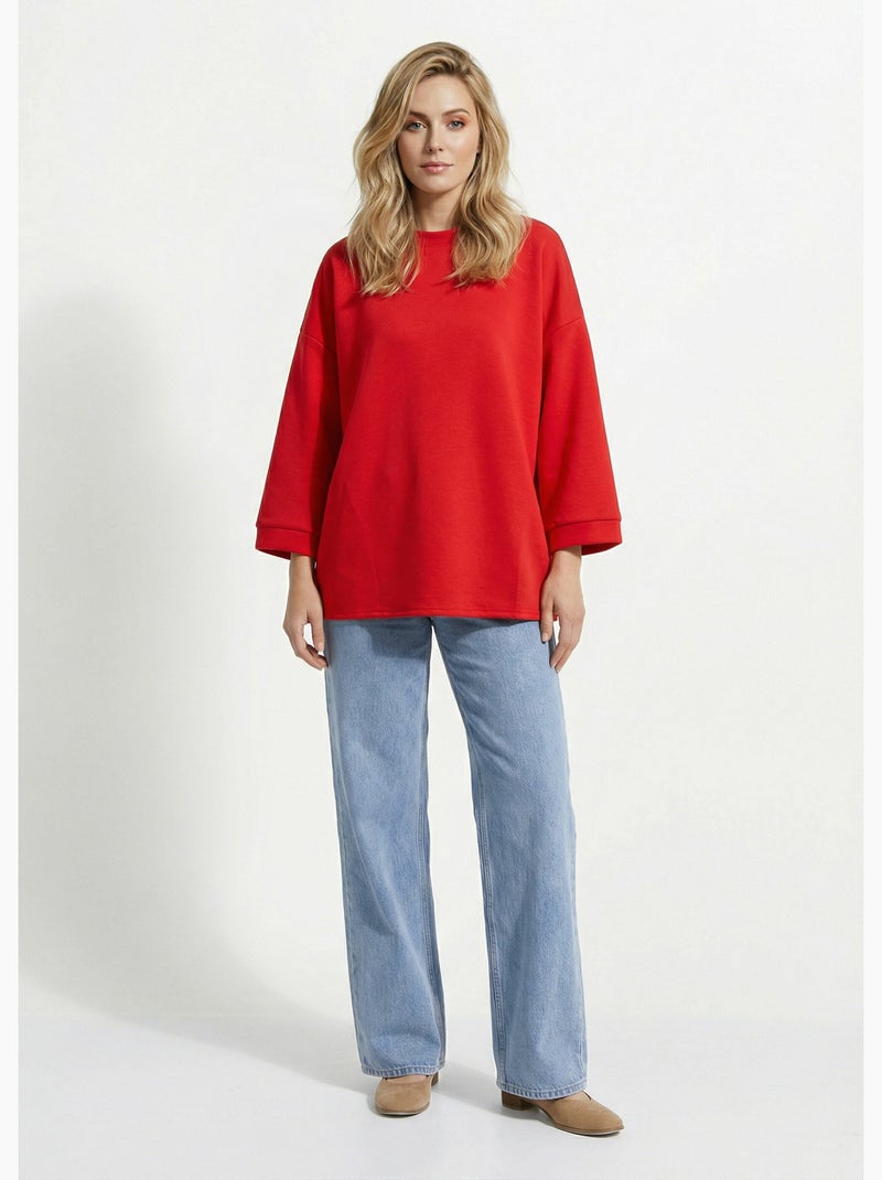 Sudadera de cuello redondo ancho, mangas 3/4 - AFIBEL Rojo - Kiabi