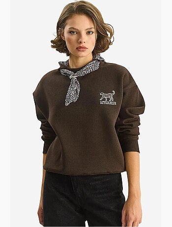Sudadera de cuello redondo bordada con estampado de leopardo de lucci