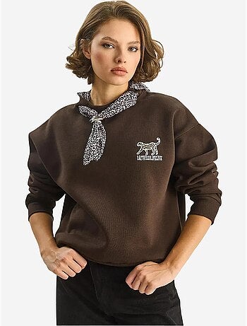 Sudadera de cuello redondo bordada con estampado de leopardo de lucci