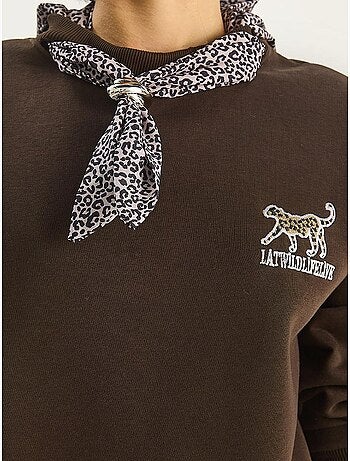 Sudadera de cuello redondo bordada con estampado de leopardo de lucci