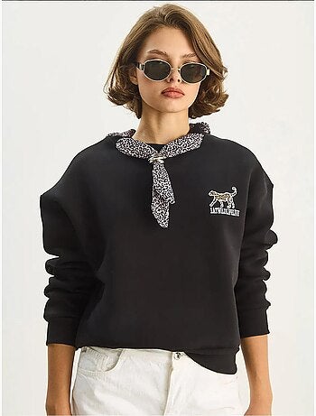 Sudadera de cuello redondo bordada con estampado de leopardo de lucci