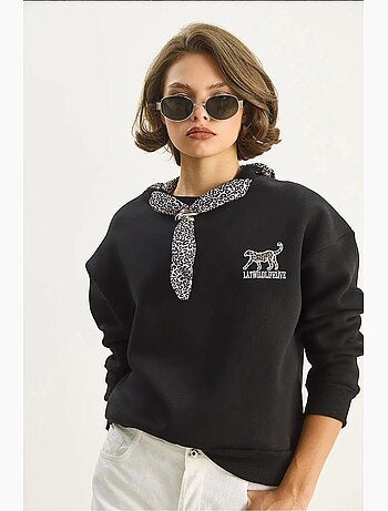 Sudadera de cuello redondo bordada con estampado de leopardo de lucci