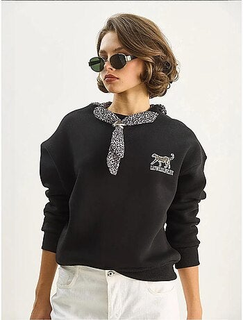 Sudadera de cuello redondo bordada con estampado de leopardo de lucci