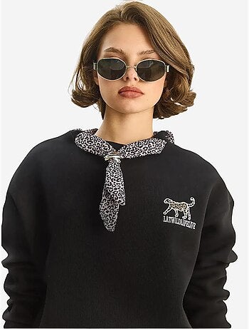 Sudadera de cuello redondo bordada con estampado de leopardo de lucci