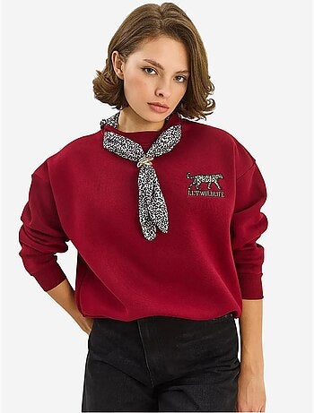 Sudadera de cuello redondo bordada con estampado de leopardo de lucci