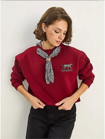 Sudadera de cuello redondo bordada con estampado de leopardo de lucci