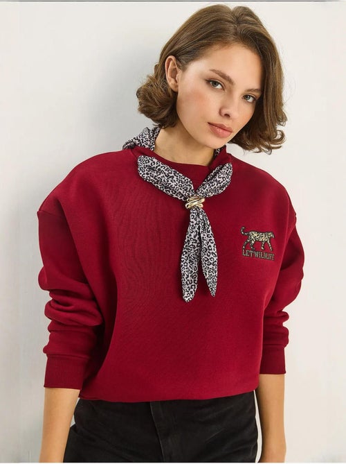 Sudadera de cuello redondo bordada con estampado de leopardo de lucci - Kiabi Sudadera de cuello redondo bordada con estampado de leopardo de lucci - Kiabi