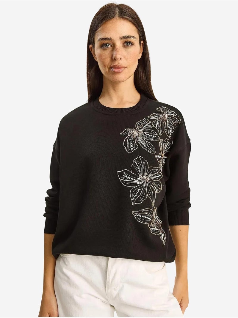 Sudadera de cuello redondo bordada lucci Negro - Kiabi