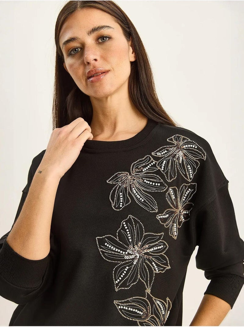 Sudadera de cuello redondo bordada lucci Negro - Kiabi