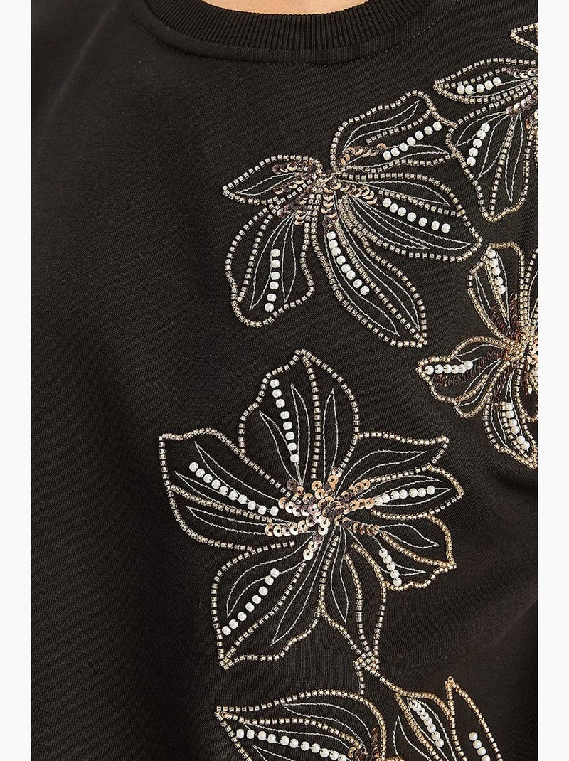 Sudadera de cuello redondo bordada lucci Negro - Kiabi