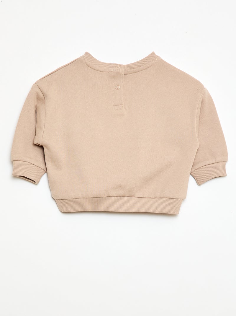 Sudadera de cuello redondo con bolsillo animado Beige - Kiabi