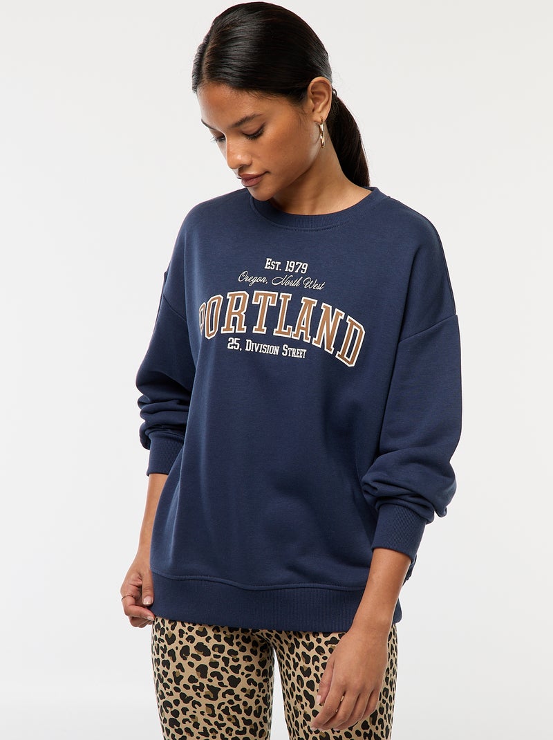 Sudadera de cuello redondo con estampado Azul - Kiabi