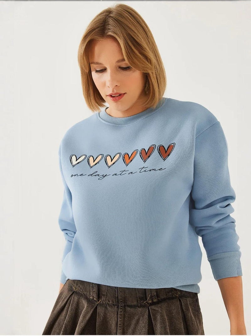 Sudadera de cuello redondo con estampado de corazón lucci Azul cielo - Kiabi