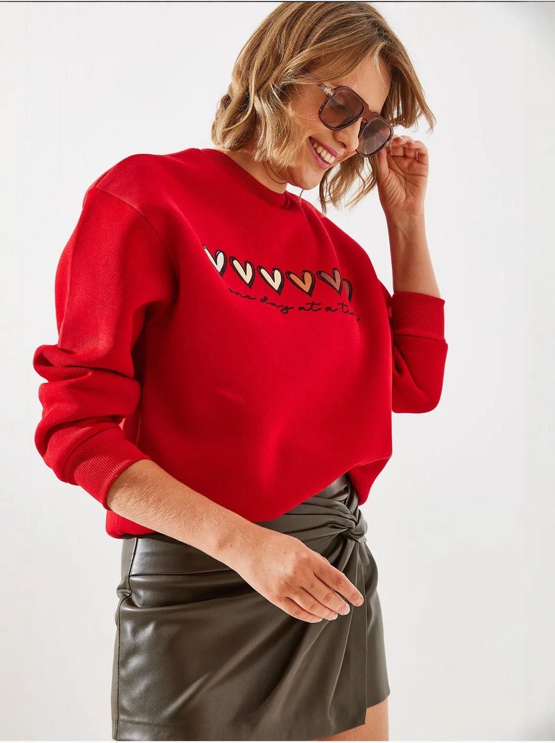 Sudadera de cuello redondo con estampado de corazón lucci Rojo - Kiabi