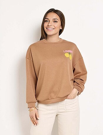 Sudadera de cuello redondo con estampado de limones de punto suave - AFIBEL