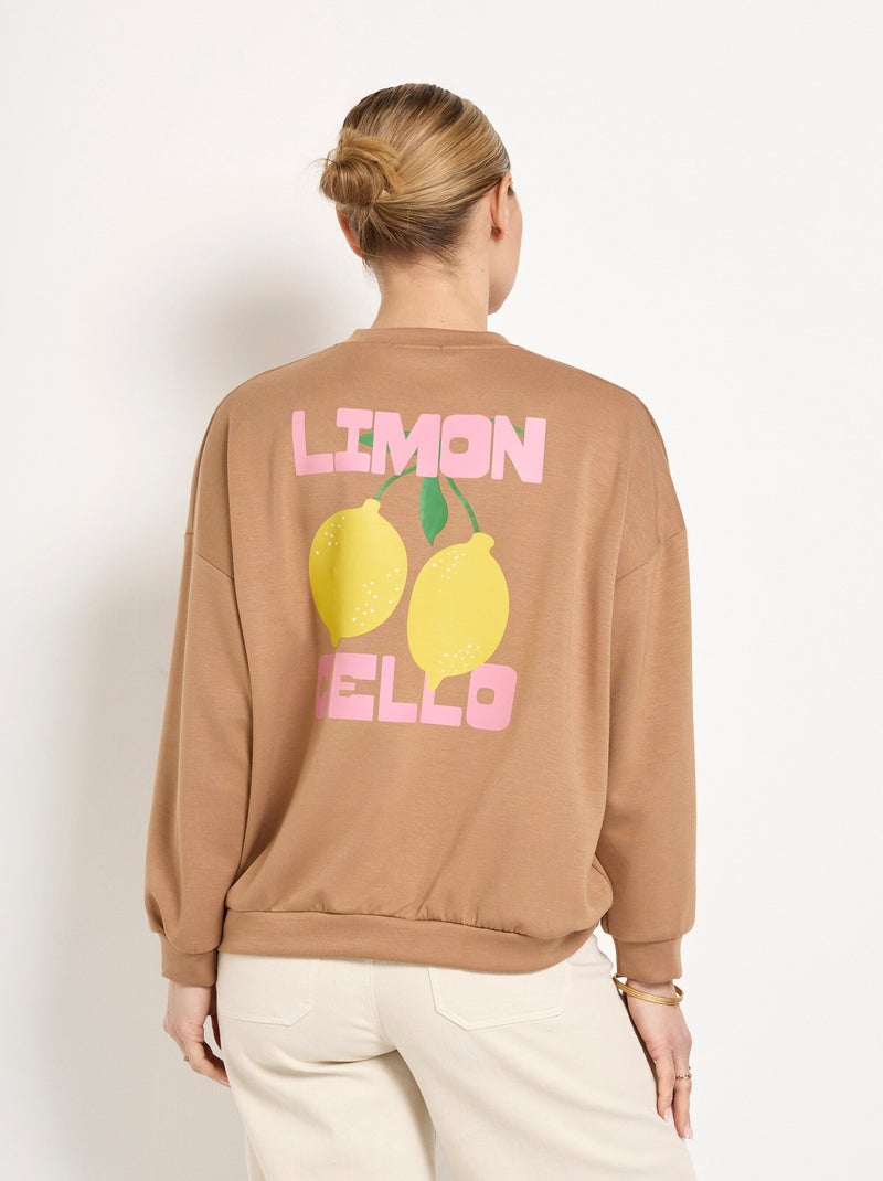 Sudadera de cuello redondo con estampado de limones de punto suave - AFIBEL Camel - Kiabi