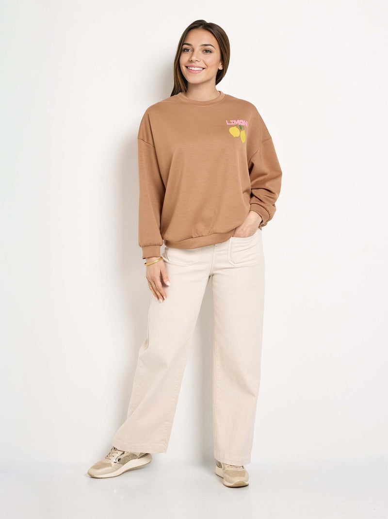 Sudadera de cuello redondo con estampado de limones de punto suave - AFIBEL Camel - Kiabi