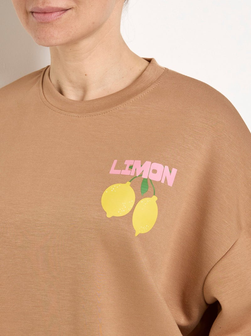 Sudadera de cuello redondo con estampado de limones de punto suave - AFIBEL Camel - Kiabi
