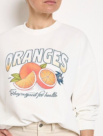 Sudadera de cuello redondo con estampado naranja en punto suave. - AFIBEL