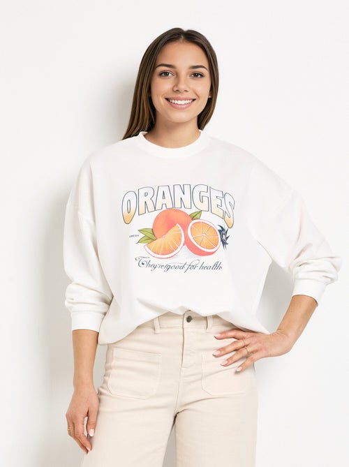 Sudadera de cuello redondo con estampado naranja en punto suave. - AFIBEL - Kiabi