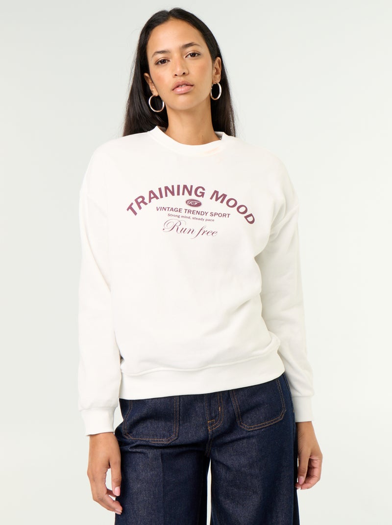 Sudadera de cuello redondo con inscripción delantera Blanco - Kiabi