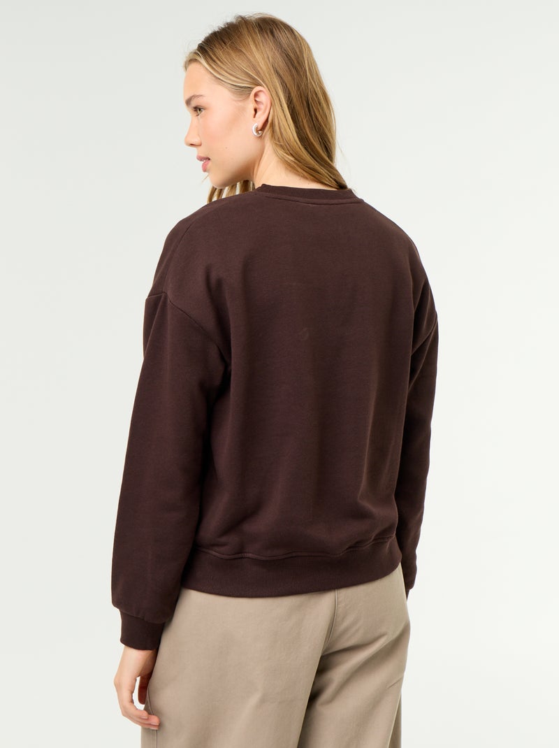 Sudadera de cuello redondo con inscripción delantera Marron - Kiabi