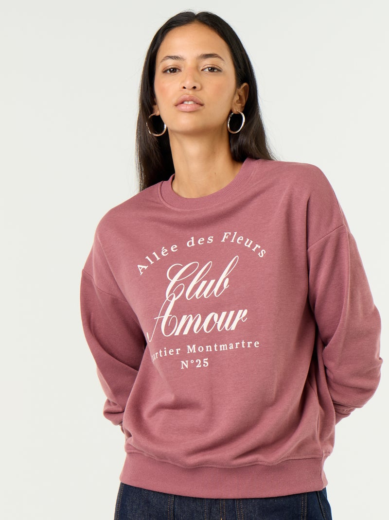 Sudadera de cuello redondo con inscripción delantera Rosa - Kiabi