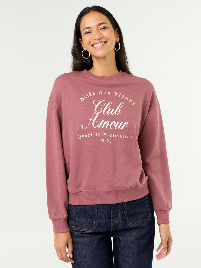 Sudadera de cuello redondo con inscripción delantera Rosa - Kiabi