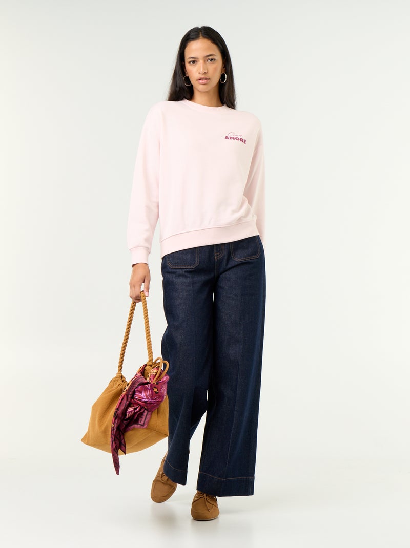 Sudadera de cuello redondo con inscripción delantera Rosa - Kiabi