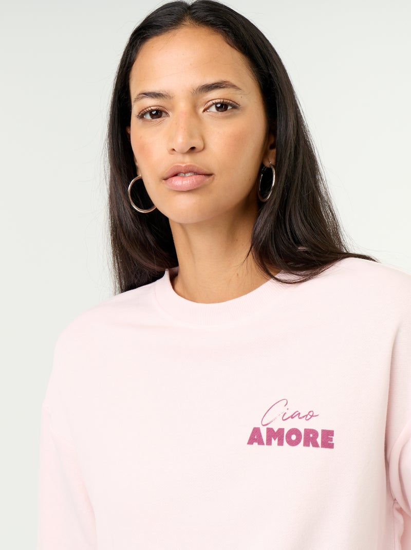 Sudadera de cuello redondo con inscripción delantera Rosa - Kiabi