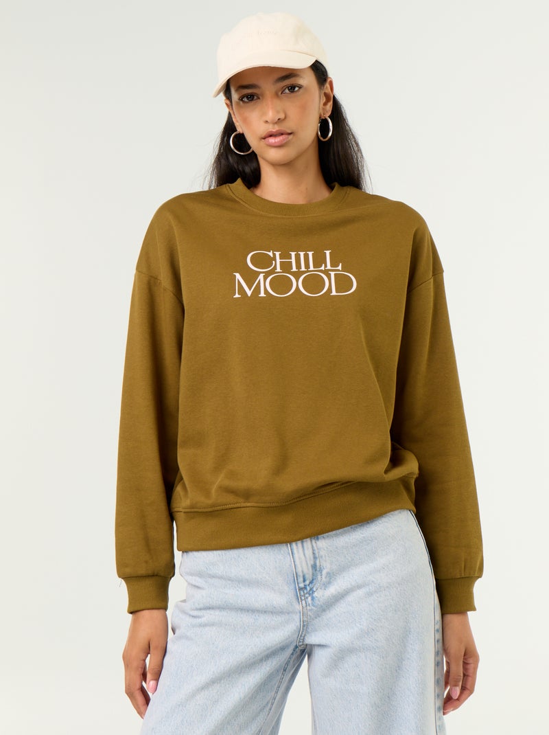 Sudadera de cuello redondo con inscripción delantera Verde - Kiabi