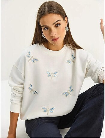 Sudadera de cuello redondo con libélulas bordadas lucci