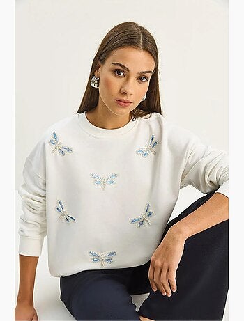 Sudadera de cuello redondo con libélulas bordadas lucci
