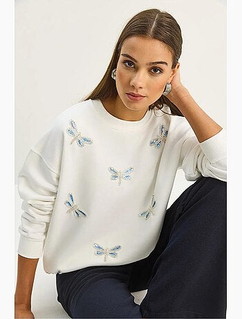 Sudadera de cuello redondo con libélulas bordadas lucci